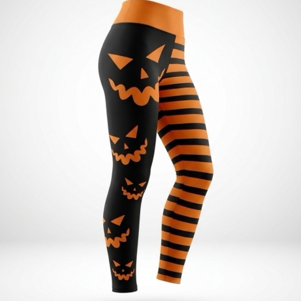 Halloween Pumpkin Face Black & Orange Leggings